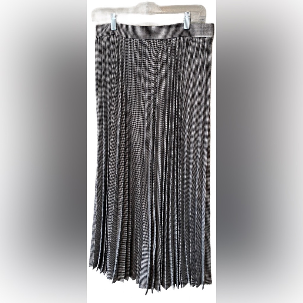 Catherine Malandrino 4 Houndstooth Poplin Pleated Midi Skirt Black White NWT $78